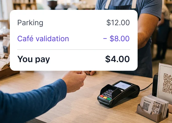 Cafe counter validation taking $8.00 off a $12.00 parking total